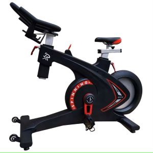 Commercial magnetic spin bike with adjustable seat and handlebars for high-intensity cardio workouts